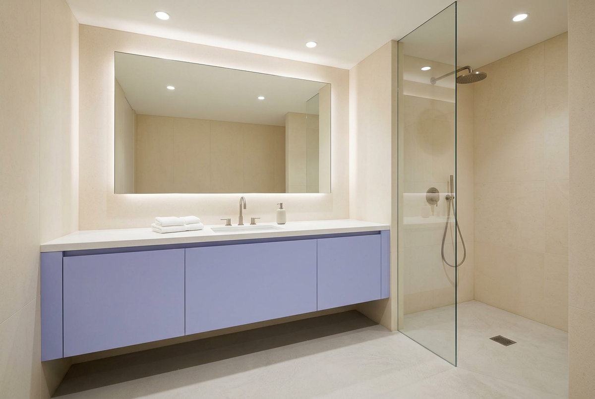 Film adhésif décoratif Cover Styl NL8 Lavender, lavande clair légèrement bleuté, finition Standard mate pour meubles de salle de bain