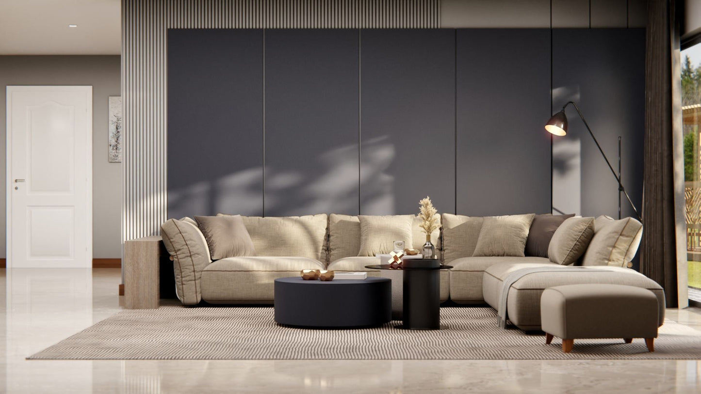 Film adhésif décoratif Cover Styl NF14 bleu profond sur table et mur du salon