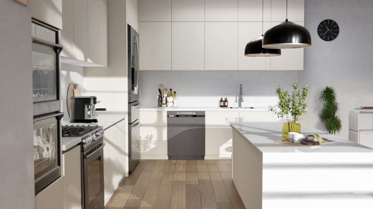 Film adhésif décoratif Cover Styl NF15 blanc crème posé sur meuble et façade de cuisine