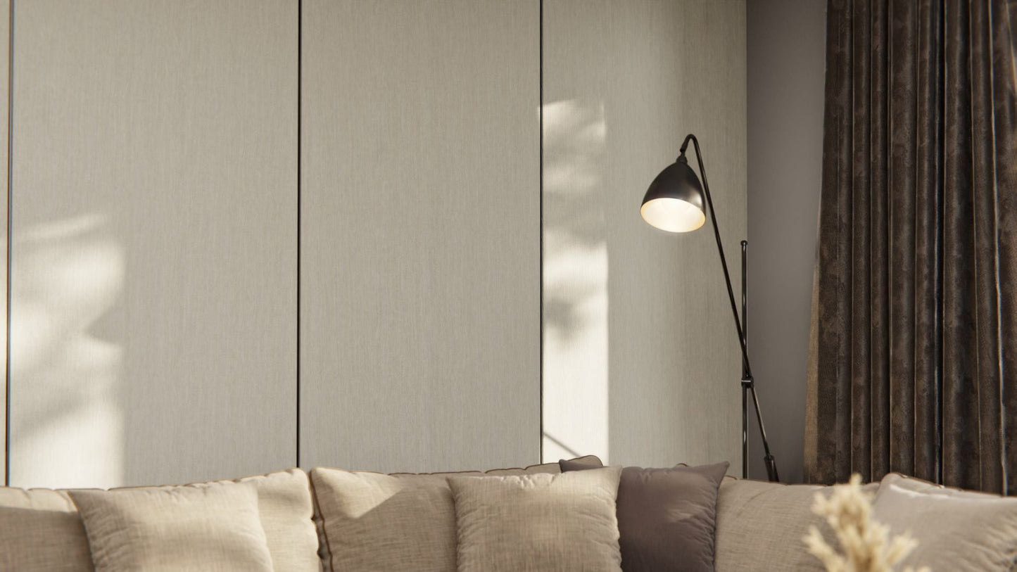 Film adhésif décoratif effet textile beige ondé Cover Styl MK18 pour rénovation de cuisine, meuble, mur et salle de bain.