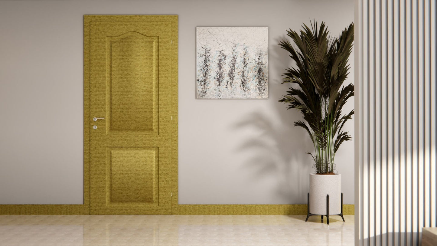 Film adhésif décoratif effet textile métal or jaune Cover Styl AL15 pour rénovation de cuisine, meuble, mur et salle de bain.