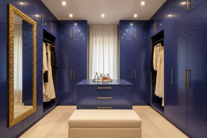  Film adhésif décoratif pailleté bleu nuit Midnight Blue Disco texturé Cover Styl R11 posé sur dressing