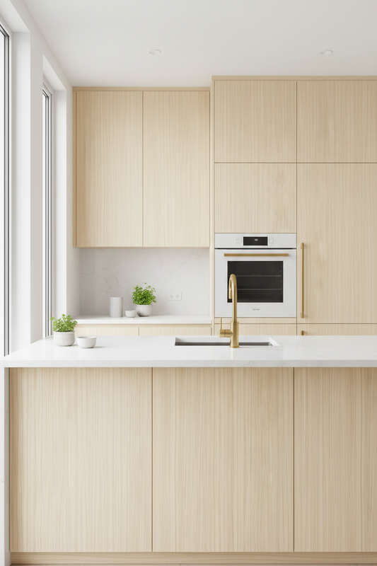 Film adhésif imitation bois Cover Styl AG01 frêne blanc crème posé sur meuble