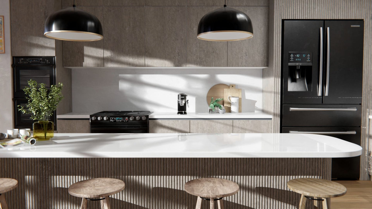 Film adhésif décoratif bois chêne ligné gris Cover Styl AA15 posé sur façades de cuisine