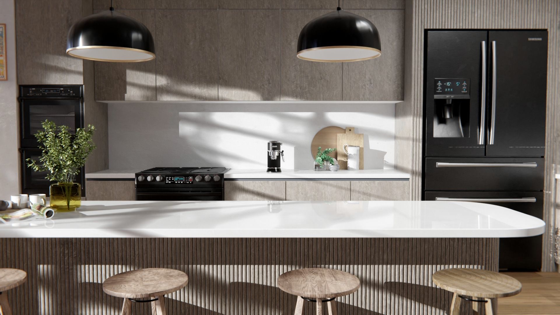 Film adhésif décoratif bois chêne ligné gris Cover Styl AA15 posé sur façades de cuisine
