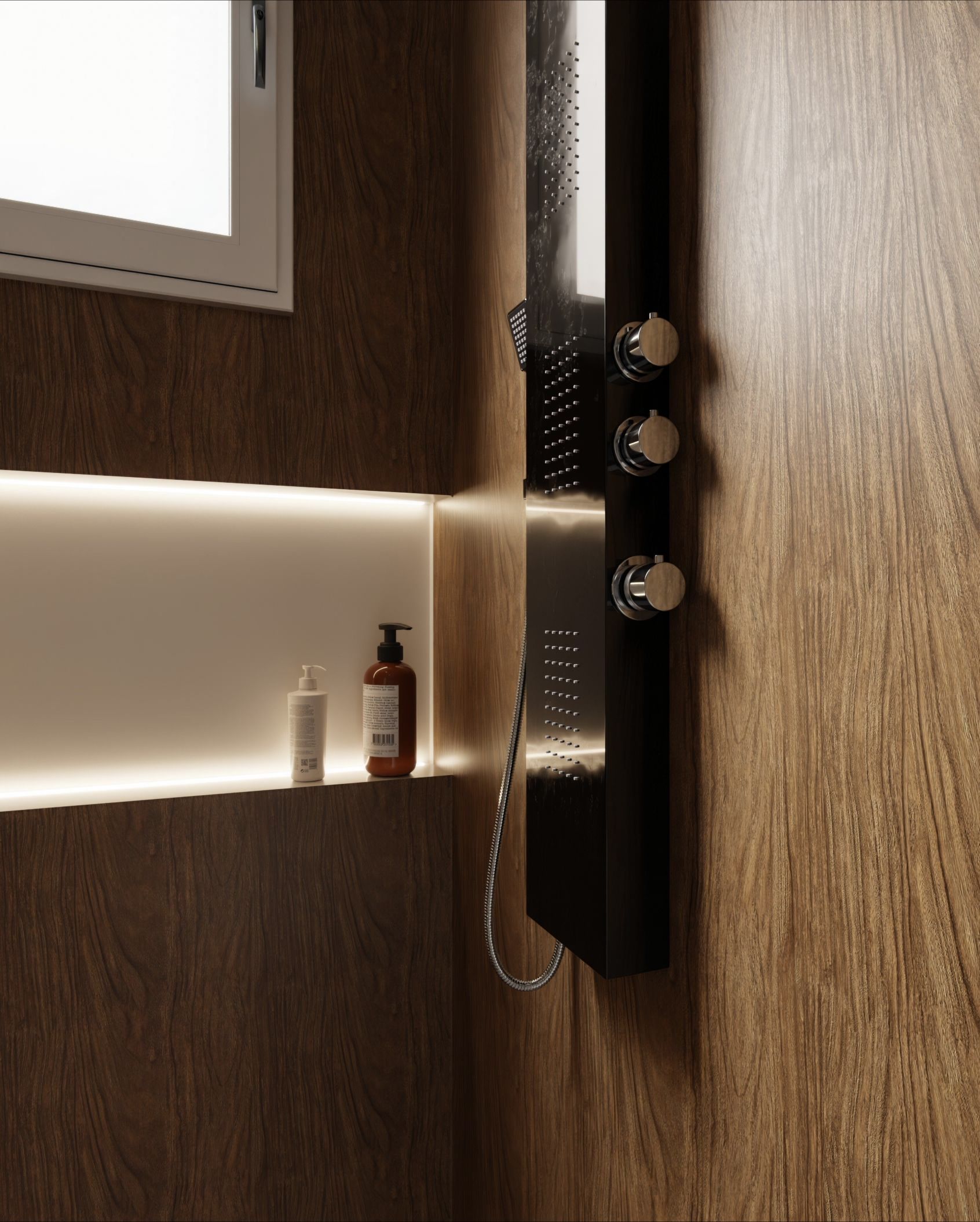 Film adhésif décoratif bois chêne naturel Cover Styl AA14 posé sur salle de bain et douche
