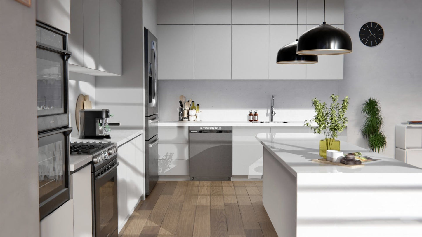 Film adhésif décoratif couleur blanc pur J3 Cover Styl sur façades de cuisine
