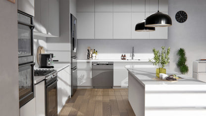 Film adhésif décoratif couleur blanc pur J3 Cover Styl sur façades de cuisine
