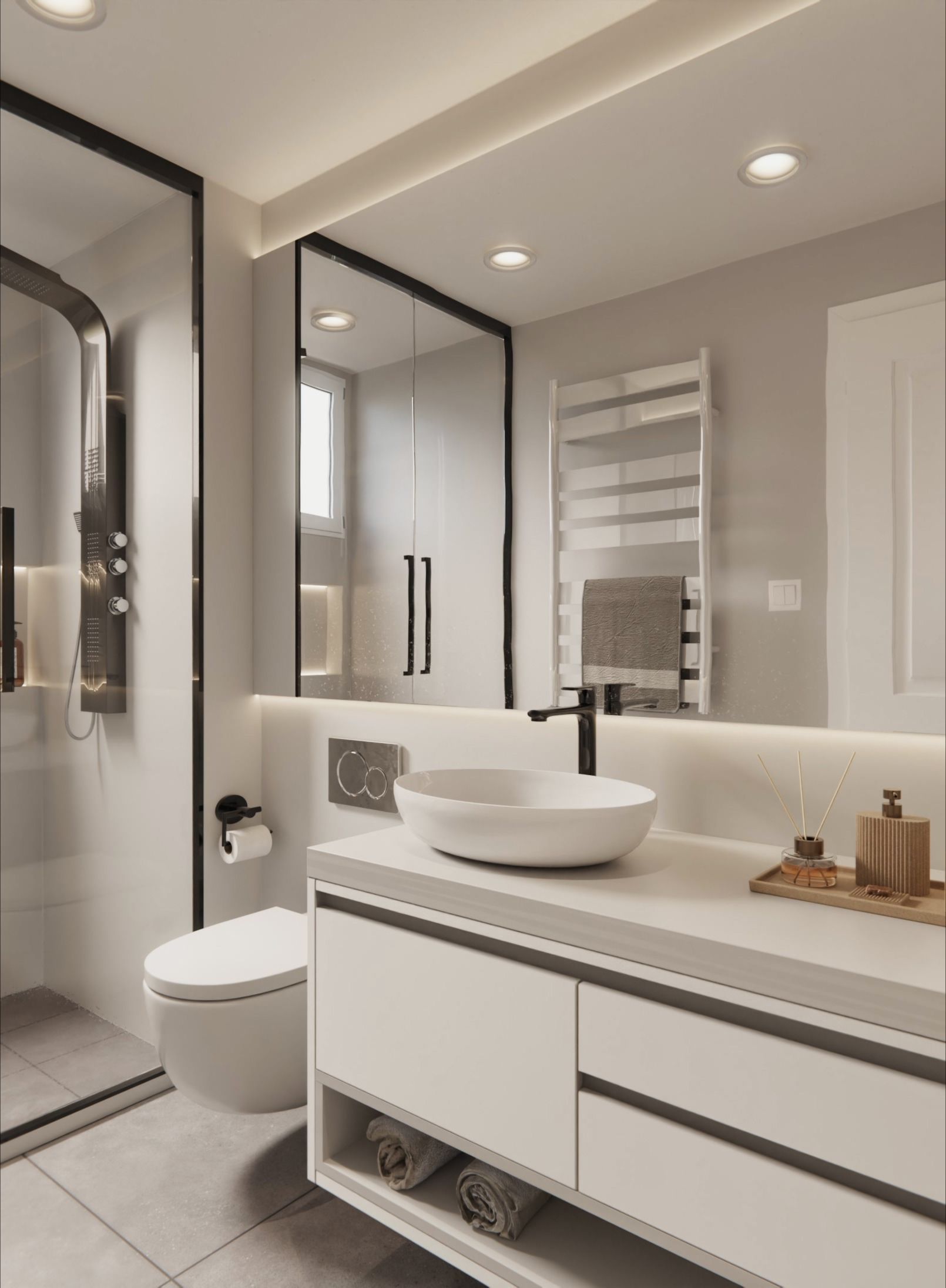 Film adhésif décoratif couleur blanc pur J3 Cover Styl appliqué sur meuble de salle de bain