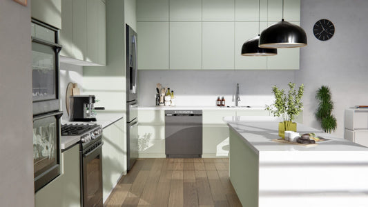 Film adhésif décoratif couleur vert pistache Prestige Soie anti-empreinte digitale Cover Styl NH05 pour rénovation de cuisine, meuble, mur et salle de bain.