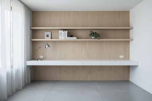 Film adhésif imitation bois Cover Styl CT76 chêne miel clair posé sur meuble de bureau