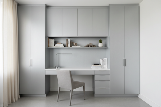 Film adhésif effet métal brossé argent clair Cover Styl ND03 posé sur meuble de bureau