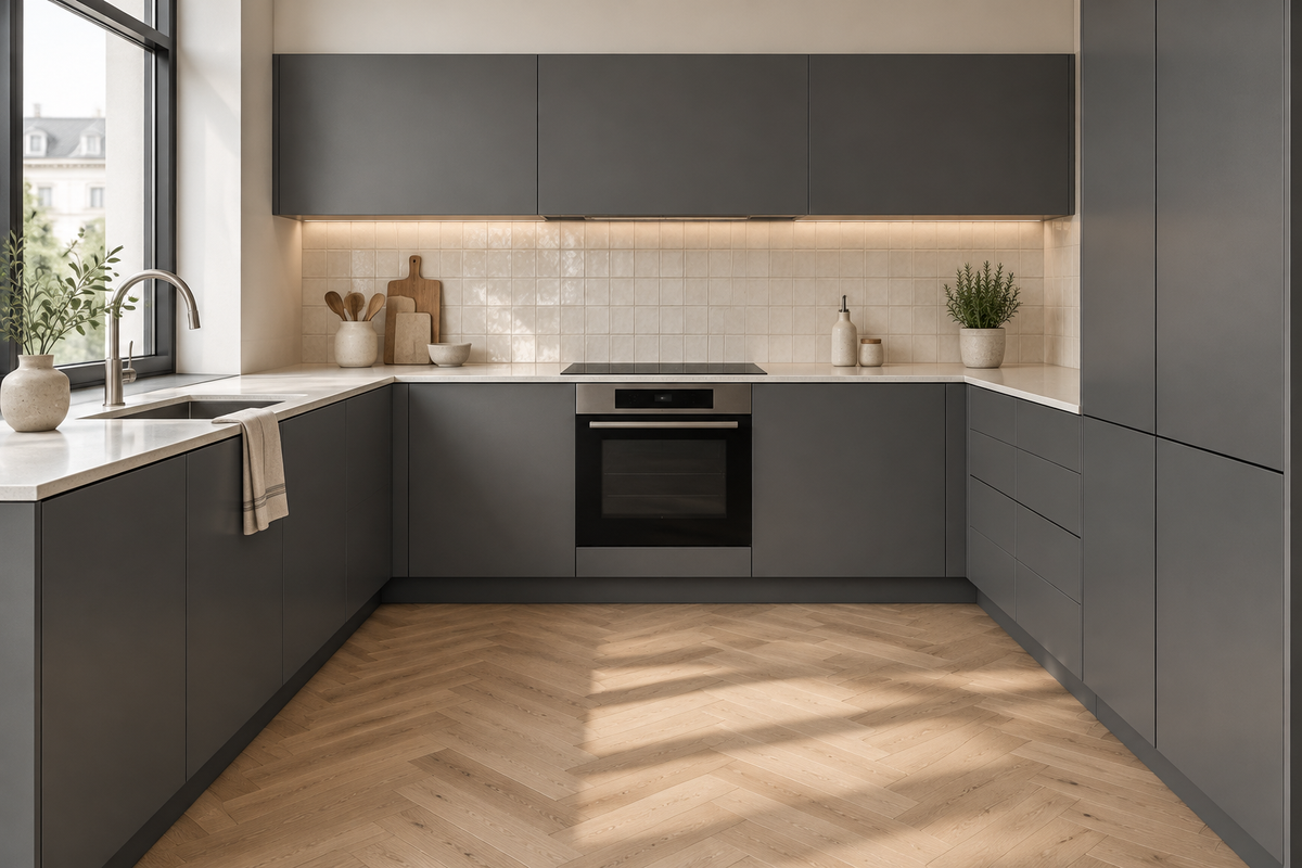 film adhésif décoratif Cover Styl NE87 Graphite gris foncé, finition Prestige effet soie pour meubles et façades de cuisine.
