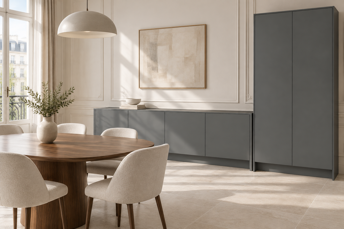 film adhésif décoratif Cover Styl NE87 Graphite gris foncé, finition Prestige effet soie pour meubles de salon