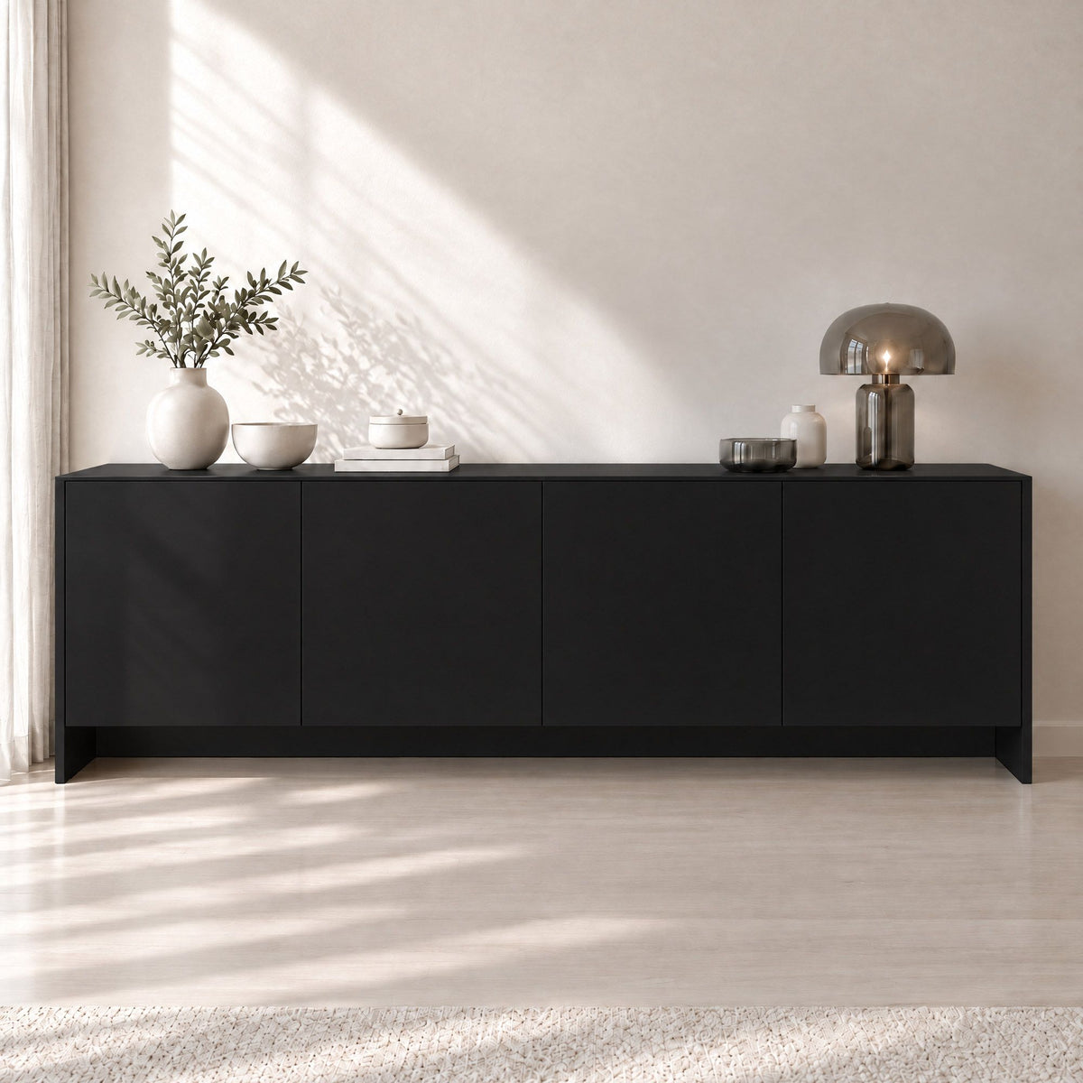 Film adhésif décoratif Cover Styl NE88 Black noir effet soie, finition Prestige, sur buffet de salon