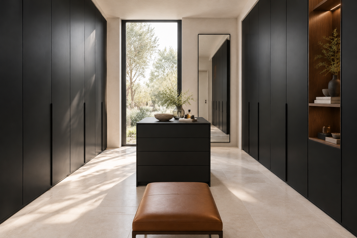 Film adhésif décoratif Cover Styl NE88 Black noir effet soie, finition Prestige, sur meuble de dressing
