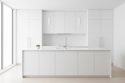 Film adhésif bois peint blanc Crispy White Cover Styl NF17 posé sur façades de cuisine