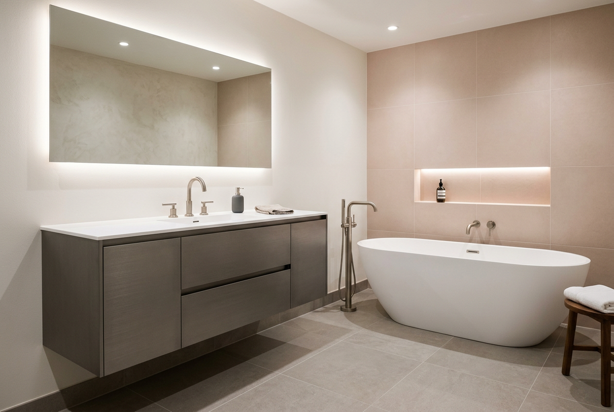 Film adhésif décoratif Cover Styl NK20 Suede Titanium, décor effet acier brossé gris foncé, finition Standard et effet de surface Soie pour meubles de salle de bain.