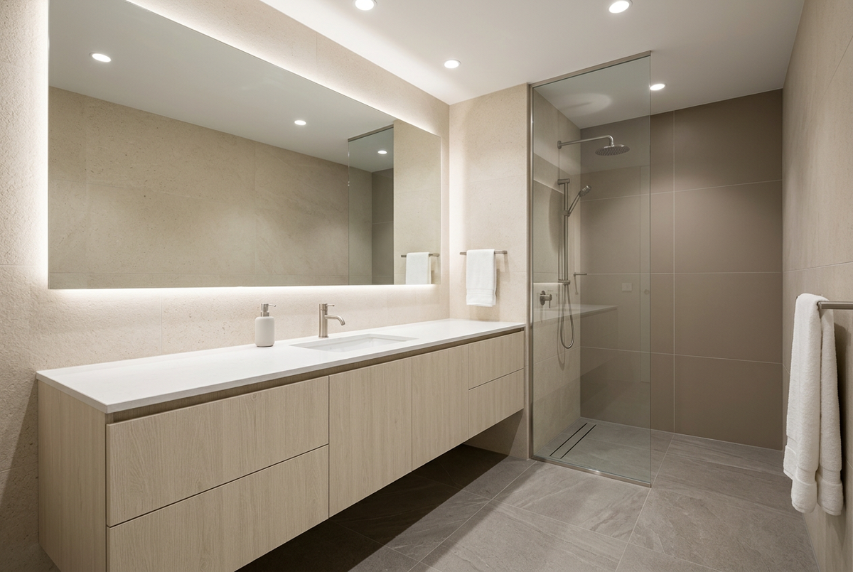 Film adhésif décoratif Cover Styl NK43 Hazel Oak chêne beige clair, veinage longitudinal et finition Prestige mate pour meubles de salle de bain.