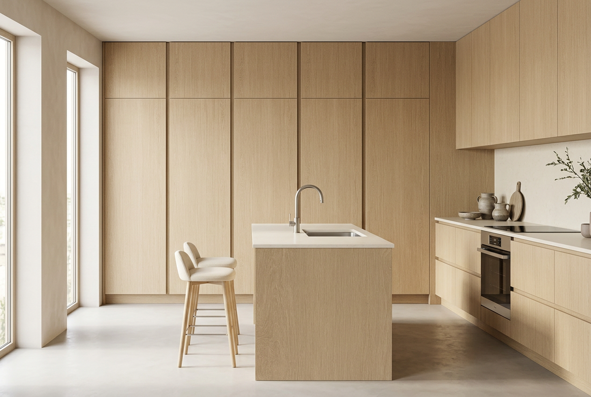 film adhésif décoratif Cover Styl NK46 Chêne ocre beige doré, veinage longitudinal et finition Prestige mate pour meubles et façades de cuisine.