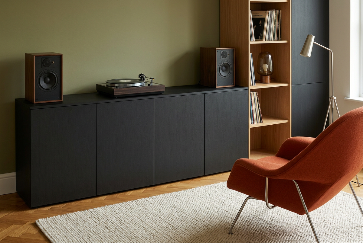 Film adhésif décoratif Cover Styl NK53 Ebon Oak chêne noir, veinage longitudinal discret et finition Prestige mate pour meubles de bureau.
