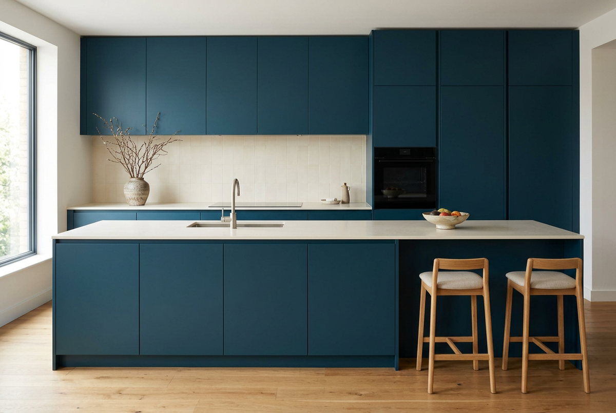 Film adhésif décoratif Cover Styl NL12 Oxford bleu profond aux nuances légèrement vertes, finition Standard mate pour façades de cuisine