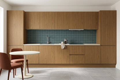 Film adhésif décoratif Cover Styl NL28 Pecan Walnut, décor noyer brun aux nuances chaudes, veinage longitudinal et finition Premium mate pour meubles et façades de salle de bain.

