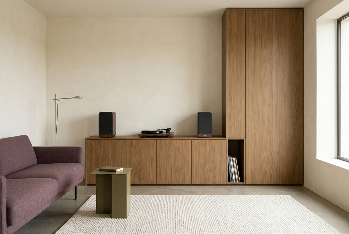 Film adhésif décoratif Cover Styl NL28 Pecan Walnut, décor noyer brun aux nuances chaudes, veinage longitudinal et finition Premium mate pour meubles de salon.