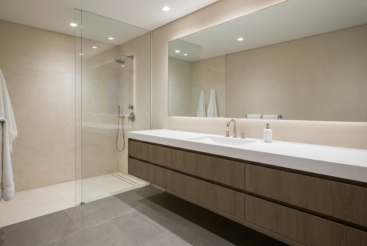Film adhésif décoratif Cover Styl NL56 Chêne de la Terre brun aux nuances terreuses, veinage longitudinal et finition Prestige mate pour meubles de salle de bain.
