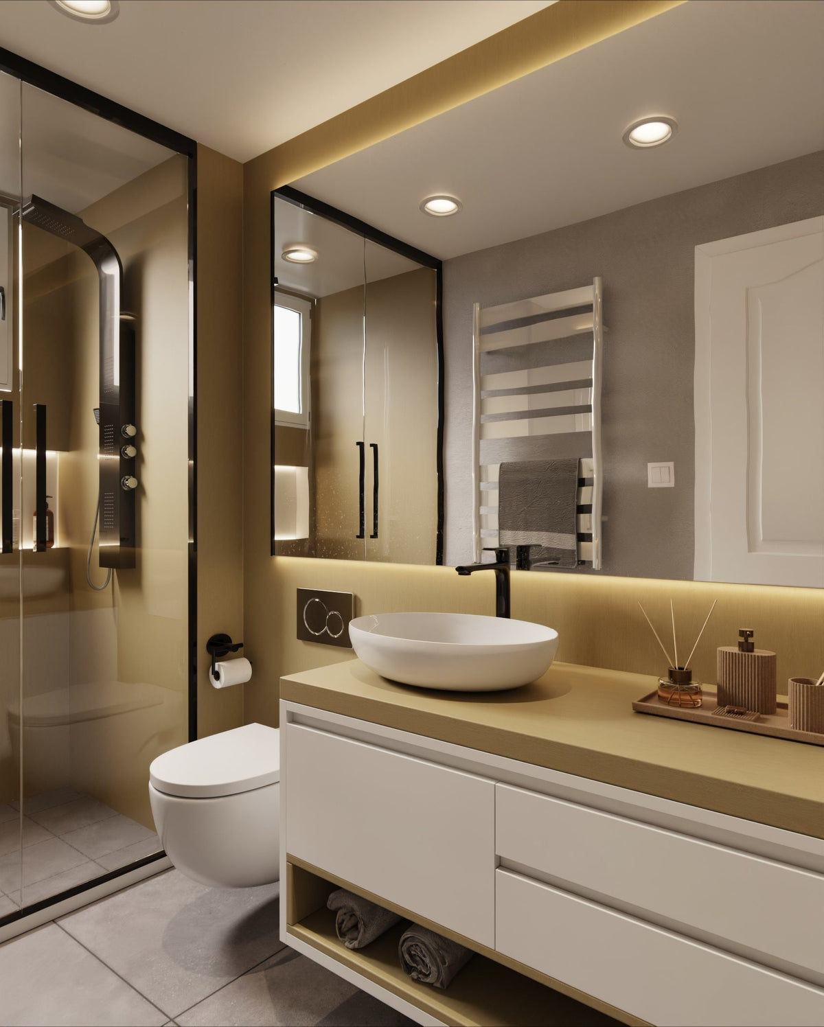 Film adhésif bois Cream Golden Oak Cover Styl PF-AG14 posé sur meuble de salle de bain