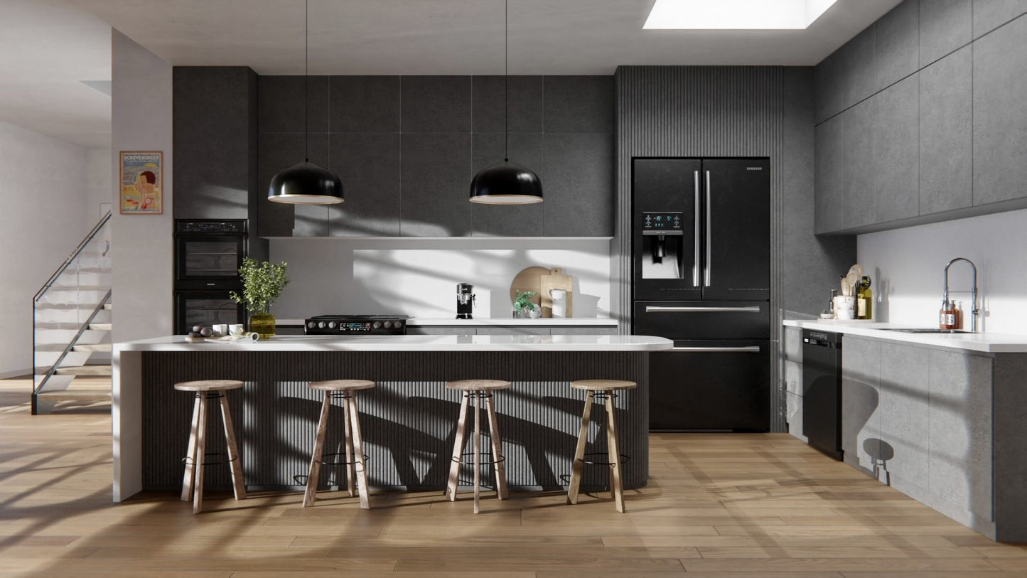 Film adhésif décoratif haute résistance béton gris foncé Cement Dark urbain Cover Styl HR-U20 pour rénovation de cuisine, meuble, mur et plan de travail.