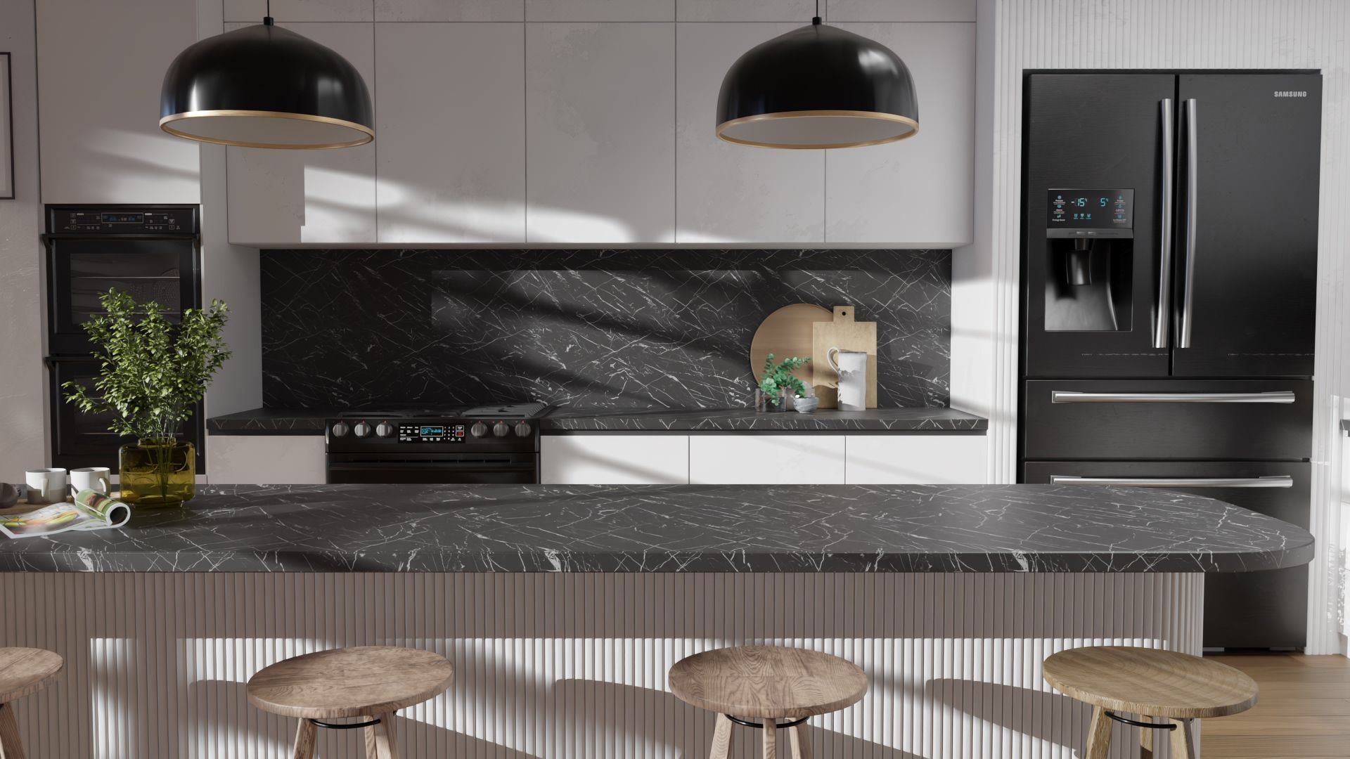 Film adhésif décoratif haute résistance pierre marbre noir Nero Marquina Cover Styl HR-U50 pour rénovation de cuisine, plan de travail, mur et salle de bain