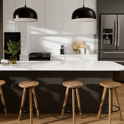 Film adhésif décoratif Cover Styl J4 blanc laqué posé sur meuble et façade de cuisine