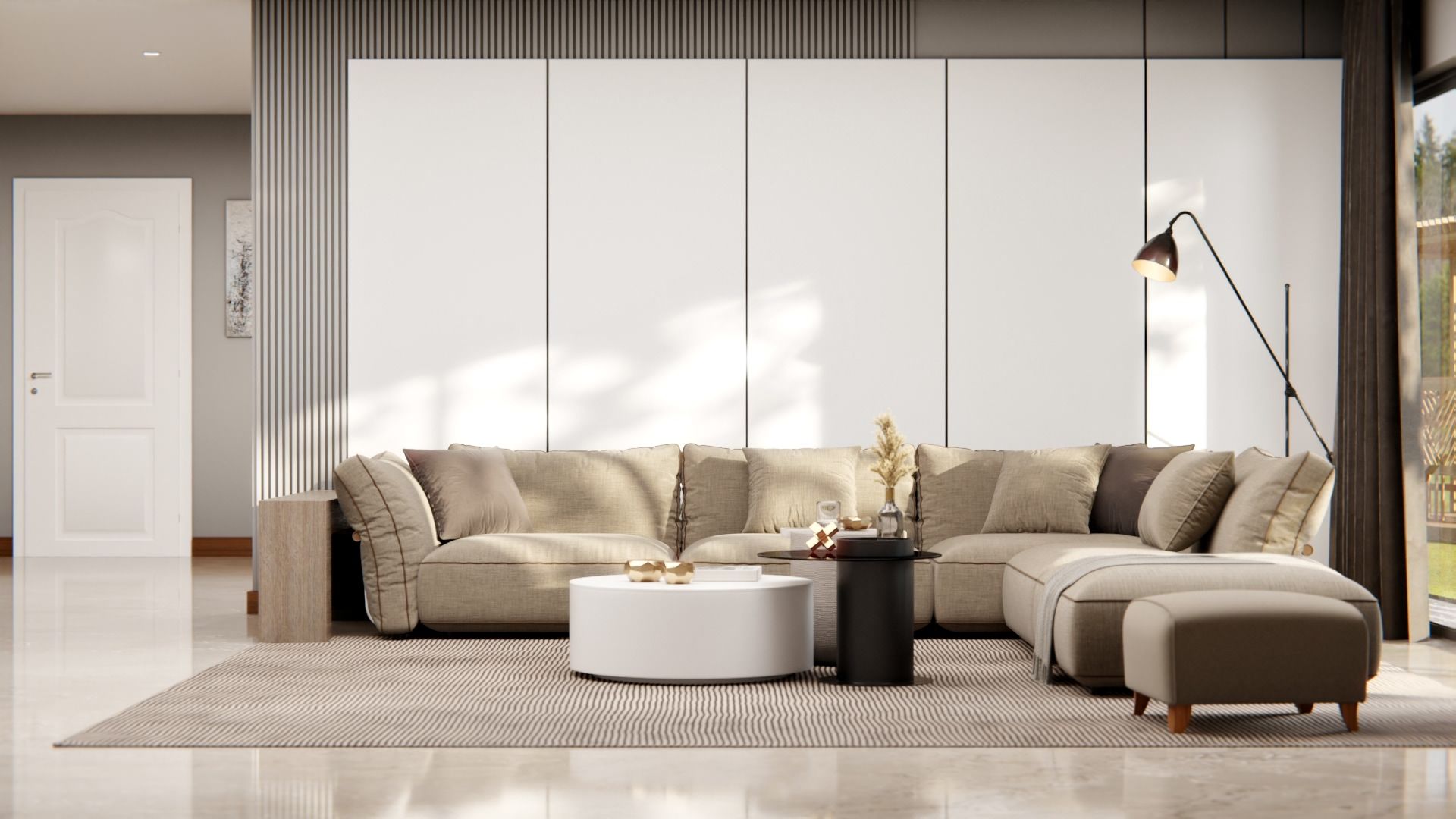 Film adhésif décoratif Cover Styl J4 blanc laqué posé sur table et mur du salon