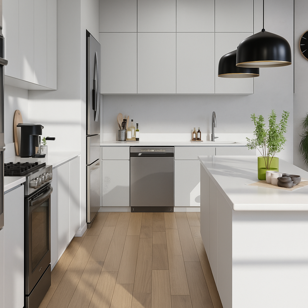 Film adhésif décoratif Cover Styl K6 gris clair posé sur façades de cuisine