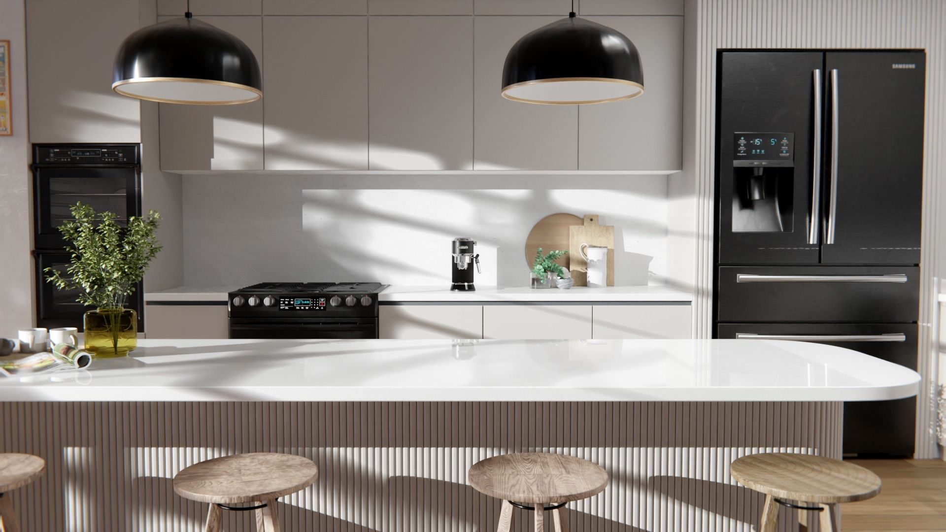 Film adhésif décoratif Cover Styl K7 gris crème posé sur façades de cuisine