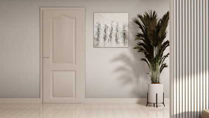 Film adhésif décoratif Cover Styl K7 gris crème finition petit grain posé sur la porte