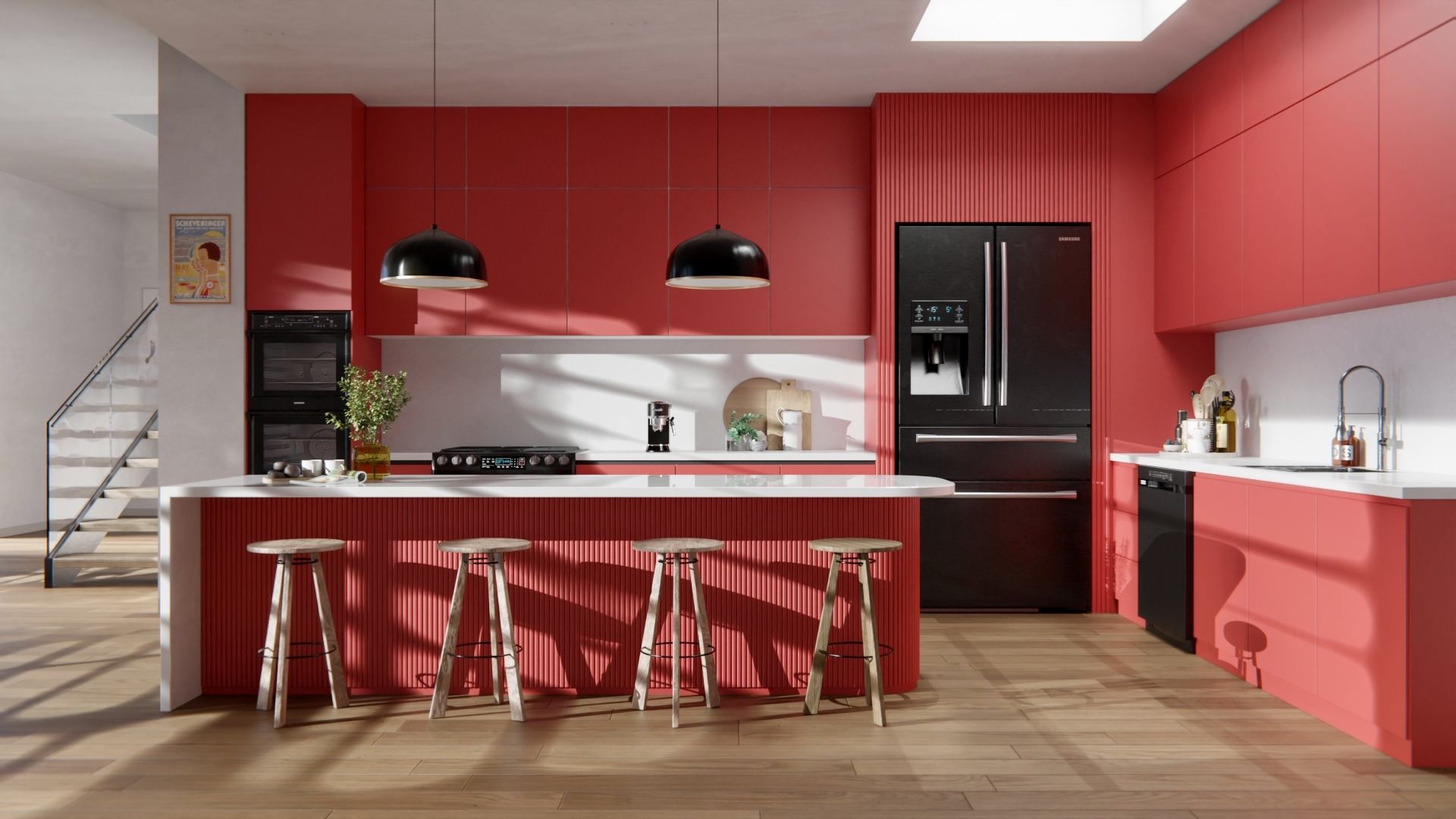 Film adhésif décoratif Cover Styl L2 rouge piment sur façades de cuisine