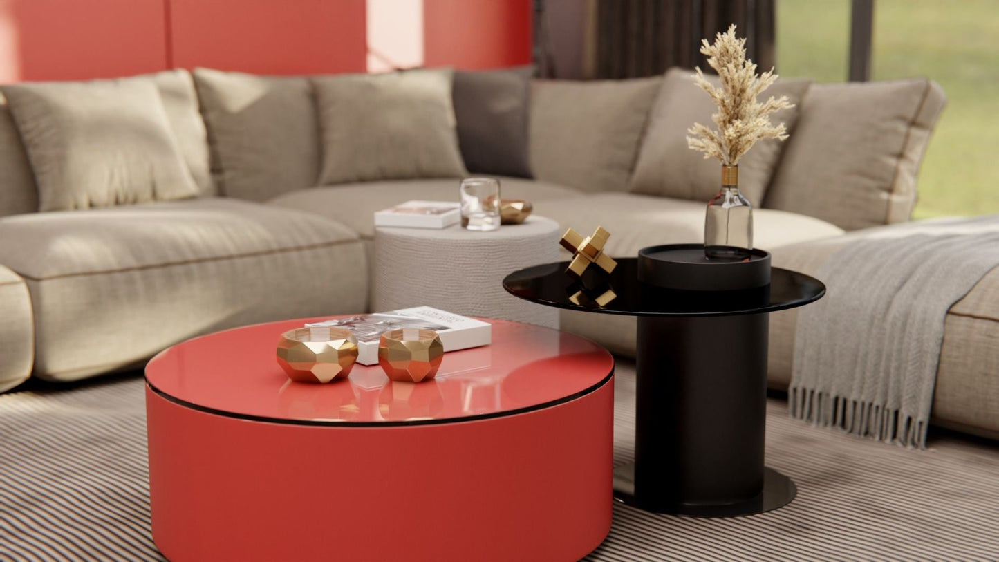 Film adhésif décoratif Cover Styl L2 rouge piment sur table de salon
