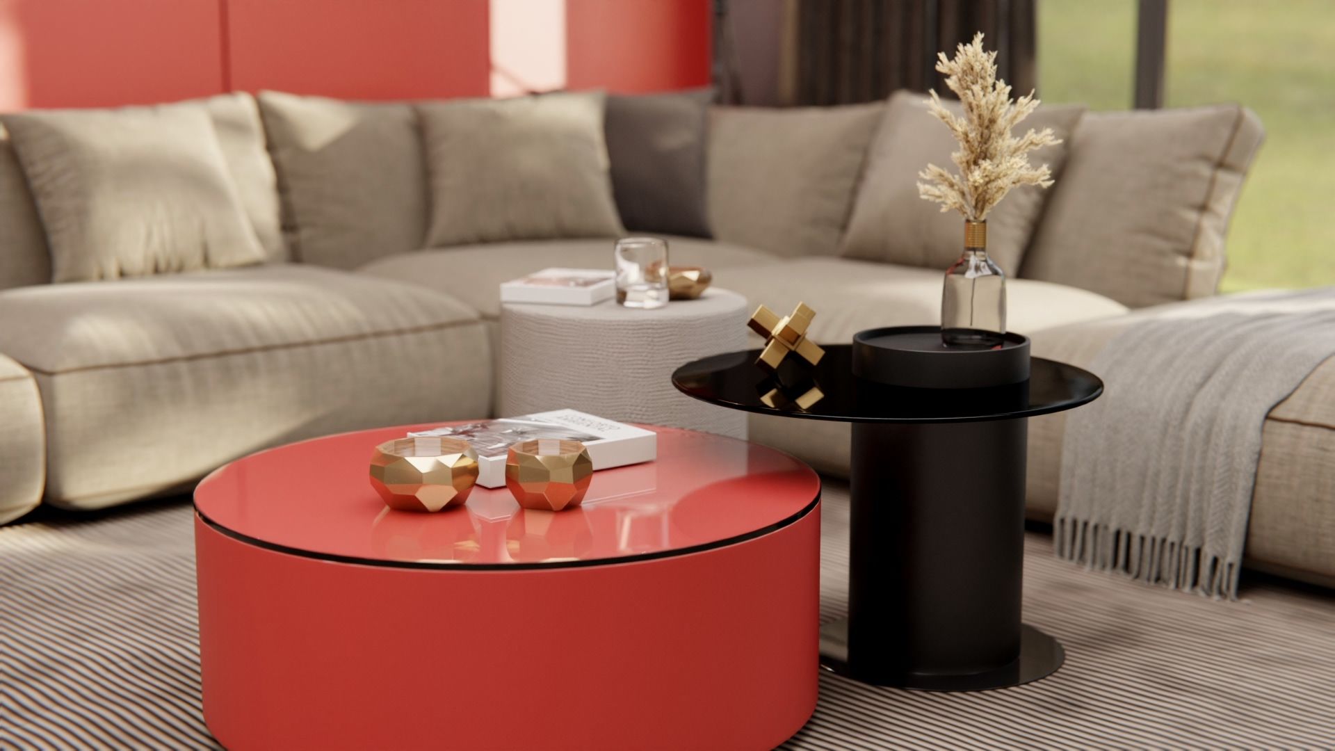 Film adhésif décoratif Cover Styl L2 rouge piment sur table de salon
