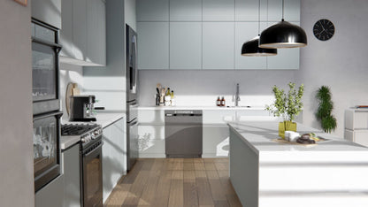 Film adhésif décoratif Cover Styl M4 bleu pâle posé sur façades de cuisine