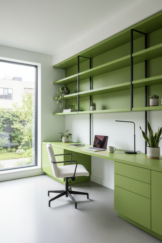 Film adhésif décoratif Cover Styl M5 vert vif posé sur meuble de bureau