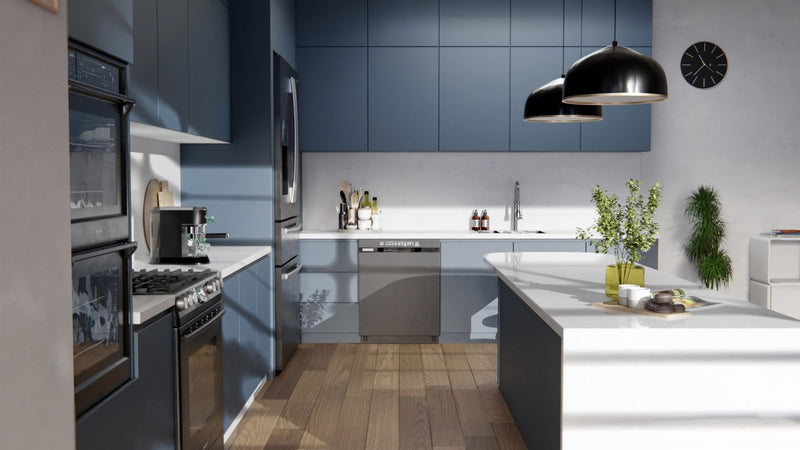  Film adhésif décoratif Cover Styl M6 bleu acier sur façades de cuisine