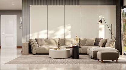 Film adhésif décoratif Cover Styl M7 beige sable côtier sur table et mur de salon