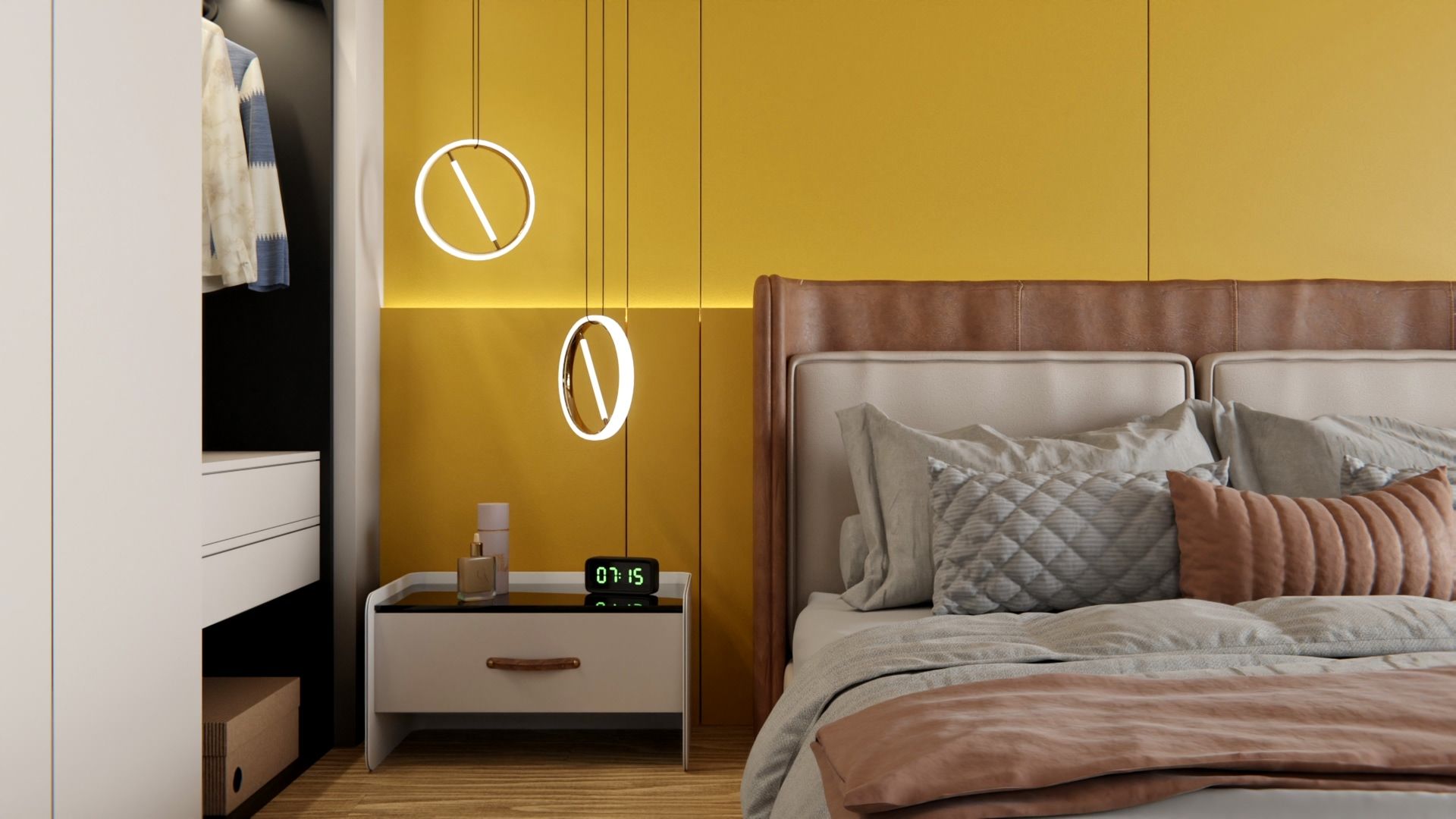 Film adhésif décoratif Cover Styl M8 jaune vif posé sur le mur de la chambre