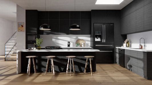 Film adhésif décoratif effet métal brossé noir laser texturé Cover Styl Z2 pour rénovation de cuisine, meuble, mur et salle de bain.