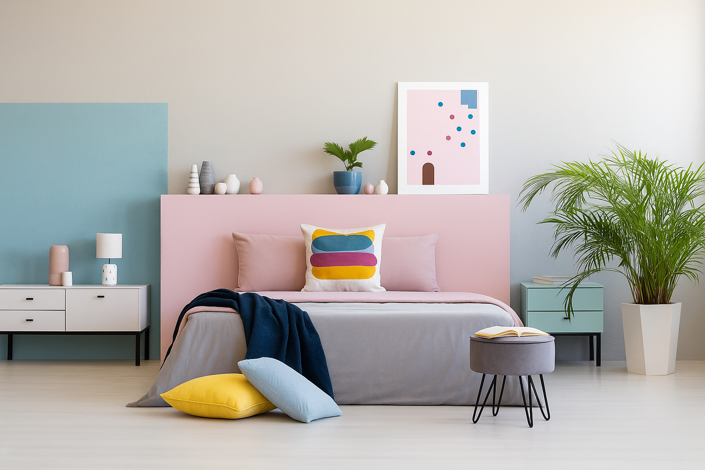 Film adhésif décoratif Cover Styl NF01 rose clair posé sur tête de lit