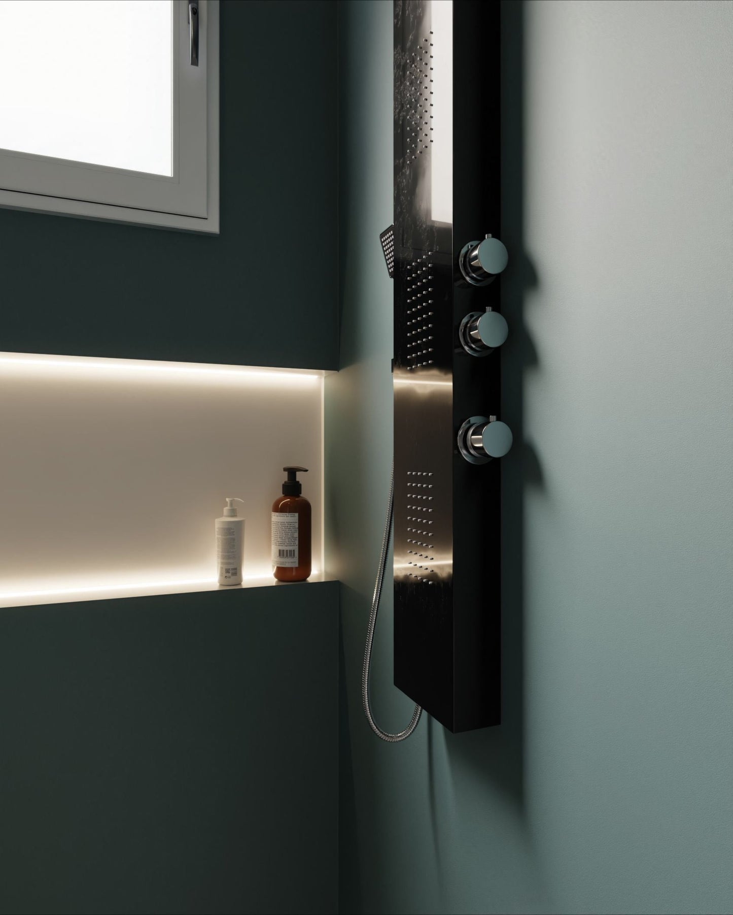 Film adhésif décoratif Cover Styl NF06 blues posé sur mur de la salle de bain