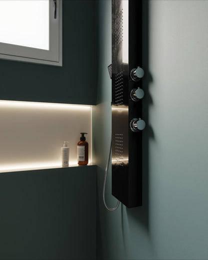 Film adhésif décoratif Cover Styl NF06 blues posé sur mur de la salle de bain