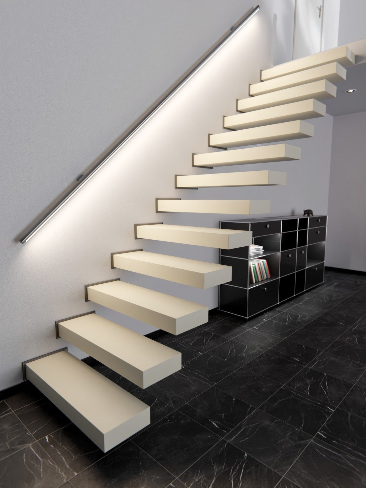 Film adhésif décoratif Cover Styl NH02 blanc poudré posé sur escalier